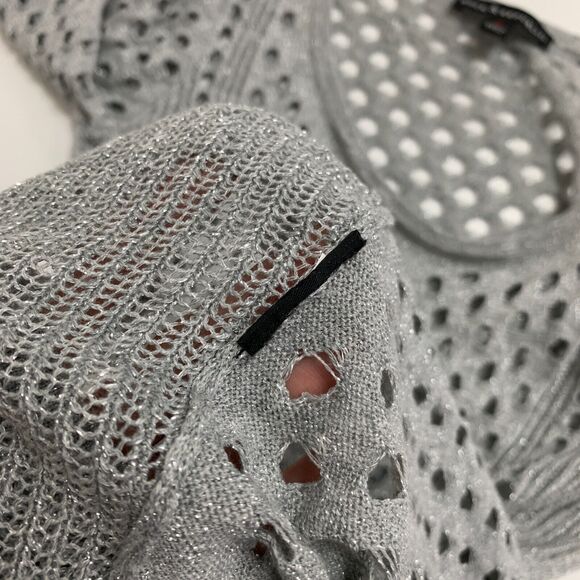 Rock & Republic Perforated Sweater Womens S Small Silver All Over Cutout Stretch - Picture 8 of 10